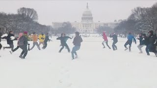 Snowball fight takes over National Mall during first measurable area snowfall this year [upl. by Onid]