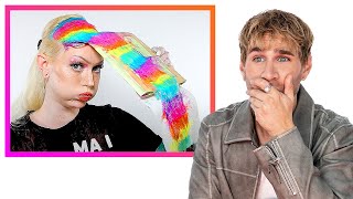 Hairdresser Reacts To Rainbow Hair Color That Also Glow 🤯 [upl. by Hollerman]