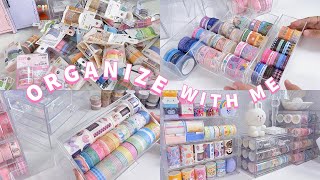 organizing my stationery collection 🎀 daiso organizer haul 💕 desk tour amp lots of washi tapes [upl. by Serafine]