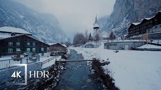 Lauterbrunnen Switzerland 🇨🇭❄️ Winter Walking Tour in the Snow HDR [upl. by Mallon]