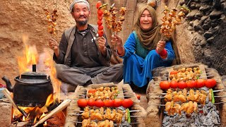 The lifestyle of an elderly couple in the cave Delicious kebab recipe Village Life Afghanistan [upl. by Naesyar92]