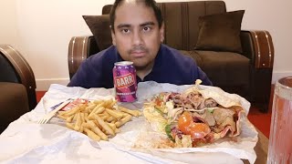 doner kebab wrap with chips mukbang [upl. by Aretha212]