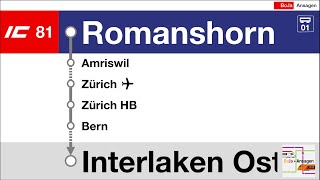 SBB Ansagen  IC 81 Romanshorn  Interlaken Ost  2023  BoJa Ansagen [upl. by Luciana]