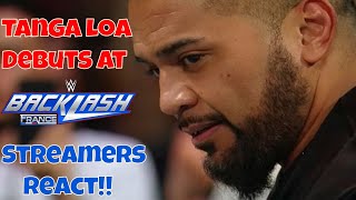 Streamers React Tanga Loa debuts in WWE wwe backlash2024 debut [upl. by Ahsiuqal612]