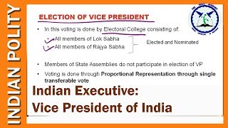 Vice President of India  Indian Union Executive  Indian Polity for SSC CGL UPSC  by TVA [upl. by Stalk654]