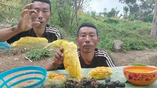 Mukbang Rice Cooked in bamboo wild rat cooked in bamboo squash pumpkin etc Northeast Nagaland [upl. by Tedric]