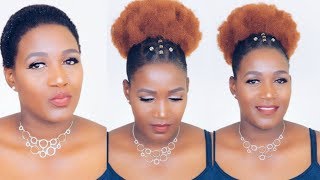 Braidless Crochet Tribal Afro Puff On Short Natural Hair [upl. by Elakram]