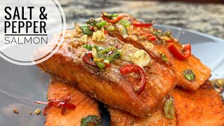 Salt and Pepper Salmon  Easy Crispy Savory And Peppery Salmon Recipe [upl. by Kalinda]