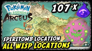 All 107 Wisp Locations  Pokemon Legends Arceus  Spiritomb Location [upl. by Nahtanod]