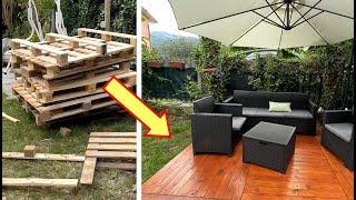 How to Make PATIO DECKING Using Free Wooden PALLET  Easy amp Cheap DIY Terrace Deck [upl. by Ahsitaf]