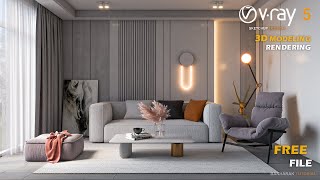 Modern Living room  Interior Design  Vray 5 Sketchup interior 30 [upl. by Anitreb]