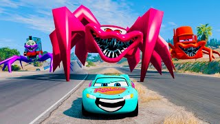 Lightning McQueens Epic Escape Spiderlike Car Monsters Invasion  Crashed Cars  BeamNGDrive [upl. by Budding432]