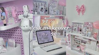 Chill night desk makeover  decorating my desk 2024 🎀 pink cozy aesthetic ୨୧♡ lots of stationery [upl. by Lordan]