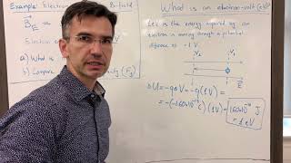 27 Magnetic Force Example 2  eV Definition and Electron in Earths BField [upl. by Glenden]