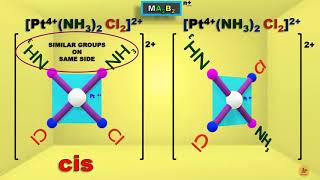 GEOMETRICAL ISOMERISM SQUARE PLANAR COMPLEXES3D ANIMATION IN ISOMERISM  STEREO ISOMERISMCIS TRANS [upl. by Aicirtap]