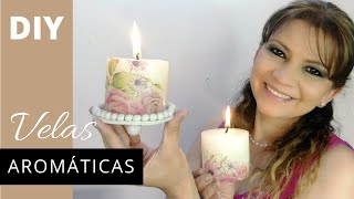 Como hacer VELAS AROMÁTICAS paso a paso decoradas con DÉCOUPAGE [upl. by Hepsoj]