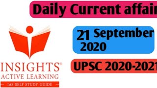 Insight IAS Daily current affairs  PIB summary 21 September 2020  Upsc 20202021 [upl. by Markland528]