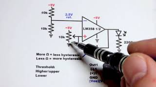 Op amp Schmitt trigger using LM358 operational amplifier for learning electronics lesson 0030 [upl. by Eseneg]