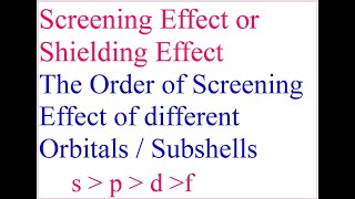 Screening Effect  Shielding Effect  The Order of Screening effect of different orbitalssubshells [upl. by Matusow]