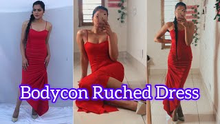 DIY  Bodycon Ruched Dress CuttingampStitching  Easy Way to Cut Bodycon Side Slit Dress Rajveerpunni [upl. by Januisz163]