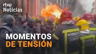 OURENSE Un BOMBERO y dos POLICÍAS HERIDOS tras un FUERTE ENFRENTAMIENTO en una MANIFESTACIÓN  RTVE [upl. by Ynnaej]