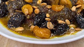 RECETTE RAMADAN 2024 🌙 TAJINE DE VIANDE AUX PRUNEAUX ABRICOTS SECS ET AMANDES GRILLÉES [upl. by Tonry]