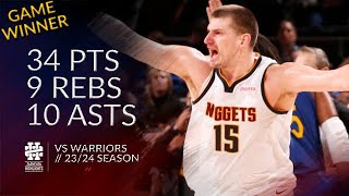 Nikola Jokic 34 pts 9 rebs 10 asts vs Warriors 2324 season [upl. by Home330]