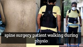 T10T11 amp T11T12 DECOMPRESSION LAMINECTOMY patient walking during physiotherapy spine surgery [upl. by Nabla]