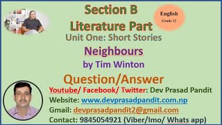 Class12CompulsoryEnglishShortstoryNeighboursTimWintonQA [upl. by Ahto938]