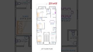 29x49 1st floor plans  north facing house plan floorplan shorts [upl. by Katushka]