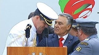 Portuguese president collapses during speech to military [upl. by Ynnavoj]