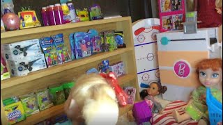 Frozen Anna Elsa Crystal Toddler Dolls Play Video Store Shopping Mini Brands 5 Surprise Shop Play [upl. by Schreibman]