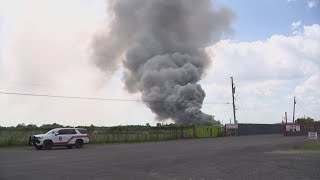 HCFMO Fire burns at recycling facility in northeast Harris County [upl. by Drannel]