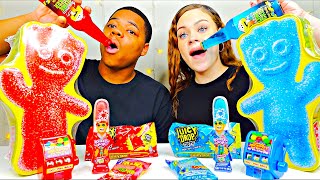 RED FOOD VS BLUE FOOD CHALLENGE JELLY SQUEEZE SLIME LICKER DRINK JUICY DROP POP CANDY MUKBANG [upl. by Leuqer640]