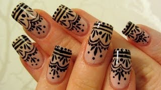 Easy Henna Tattoo Inspired Design Nail Art Tutorial [upl. by Nifares]