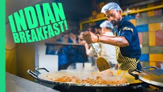 Best Breakfast in Delhi India STUPID Good Indian Street Food Tour in Old Delhi and New Delhi [upl. by Loutitia]