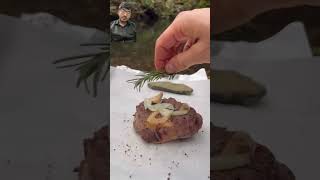 cooking food camping outdoorcooking burger bushcraft steak outdoorchef [upl. by Atnom]