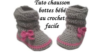 TUTO CHAUSSONS BOTTES BEBE AU CROCHET easy crochet baby booties [upl. by Spark725]