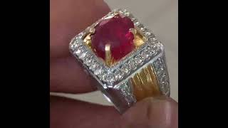 cincin perak Batu ruby mozambiq berat 298 cerat Keliling berlian eropa 48 biji berat 076 carat [upl. by Relyat]