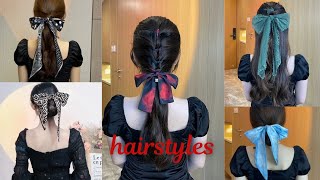 6 scarf hairstyle 🎀l simple and easy hairstyles l hairstyle tutorial l ribbon hairstyle l cute [upl. by Aissatsan223]