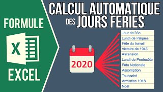 EXCEL  CALCUL AUTOMATIQUE DES JOURS FÉRIÉS EN FONCTION DE LANNÉE SAISIE [upl. by Adlesirhc]