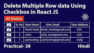 Delete Multiple Rows Using Checkbox in react js [upl. by Gasser]