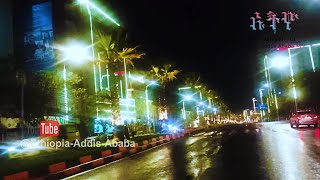 Addis Ababa Bole Road Today Night View Feb 13 from Airport to Japan embassy capital city Africa [upl. by Cirri]