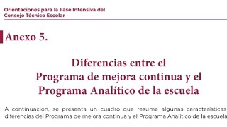 Audio Anexo 5 Diferencias entre el Programa de mejora continua y el Programa Analítico de la [upl. by Sira]