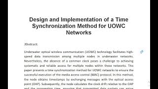 Design and Implementation of a Time Synchronization Method for UOWC Networks [upl. by Theadora401]