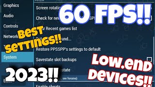 MY PPSSPP BEST SETTINGSFOR LOW ENDDEVICES 2023 60pfs [upl. by Annaeirb]