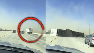 Strong Winds Insanely Knock Over Big Rig Truck [upl. by Aeneas]