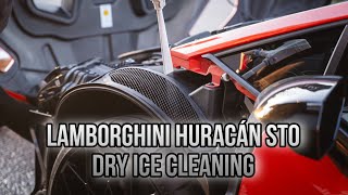 Dry ice cleaning a twin turbocharged Lamborghini huracán STO [upl. by Theall224]