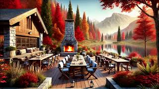 Jazz Relaxing Music at the Coffee Shop 🍁 Cozy Fireplace amp Majestic Autumn Nature Views [upl. by Akemal823]