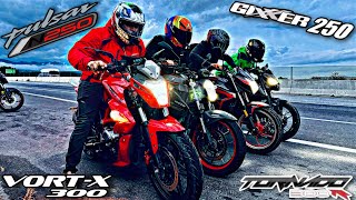 Vorxtx 300 vs Tornado 300 vs Pulsar N250 vs Gixxer 250Carrera¡Esto Es Un Batallón😱🤯😳 [upl. by Eiduj]